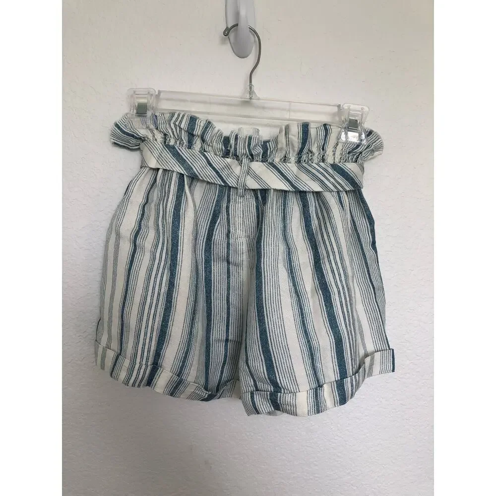 Chaser Paper Bag Waist Blue and White Stripe Shorts - M